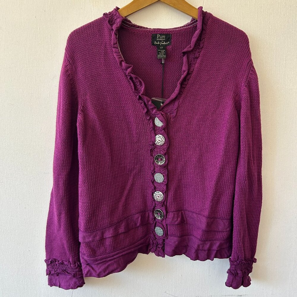 Pure Handknit for Fresh Produce Brooklyn Cardigan Womens S/M Purple NWT Cottage
